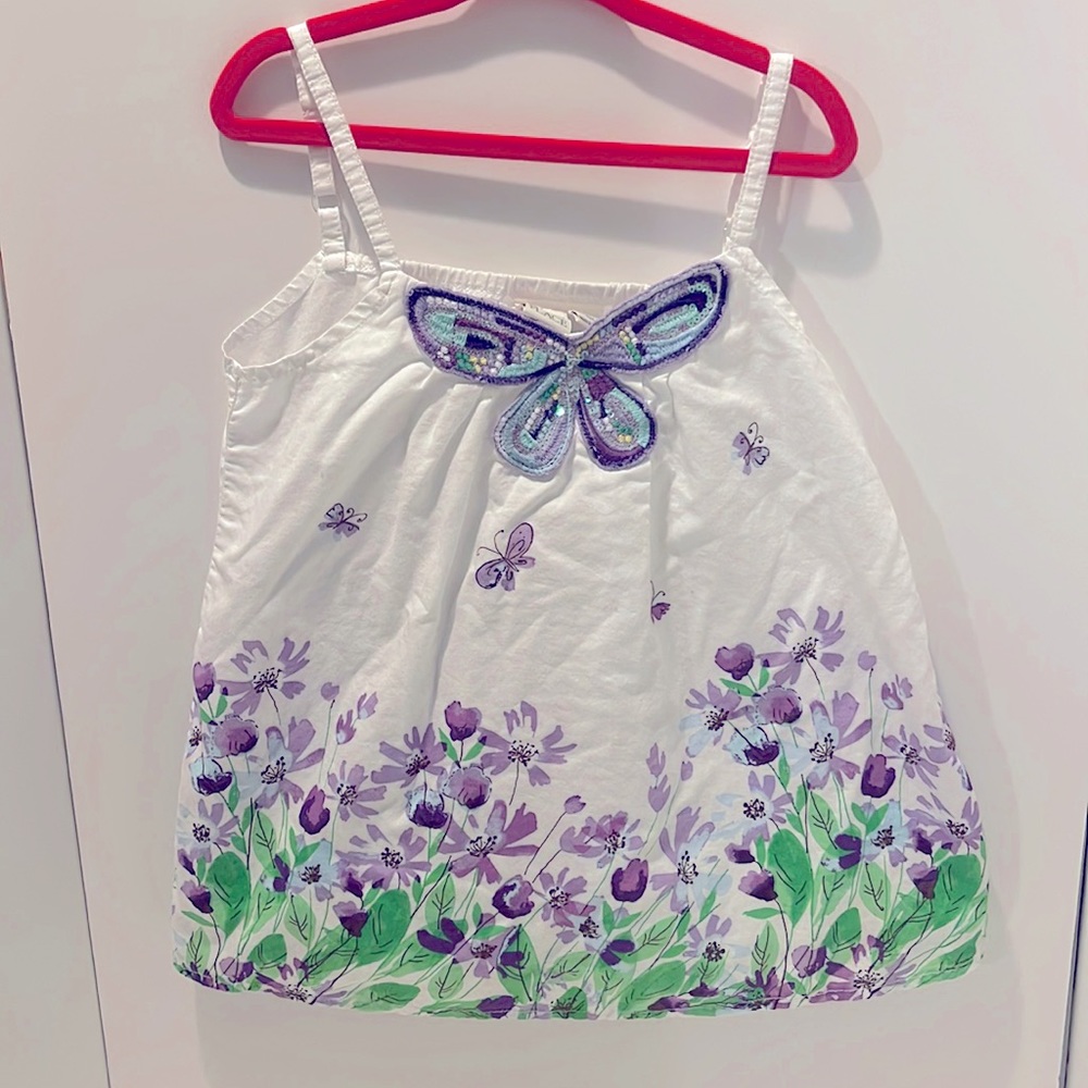 5/6 White and Purple Butterfly Flower Flowy Spaghetti Strap Tank Top 1989 Place